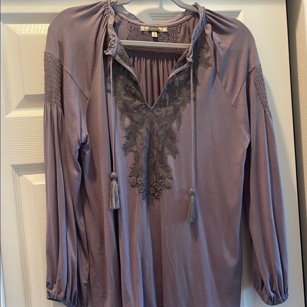 Gimmicks by BKE Purple Embellished Tunic with Tie Front